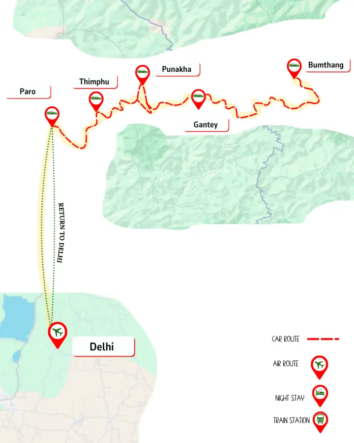Kingdom of Bhutan route map